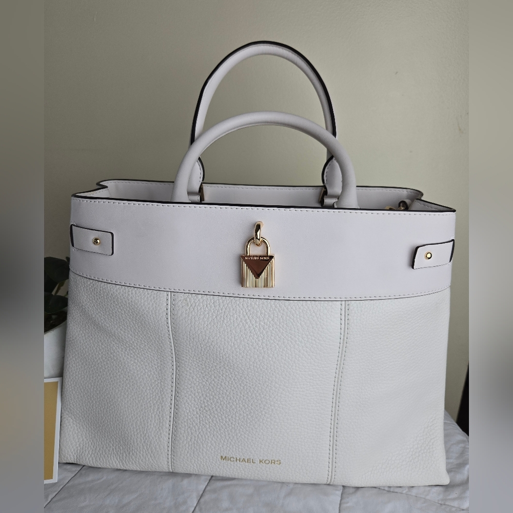 Michael Kors Gramercy Large Pebble Leather White Satchel - Picture 2 of 12